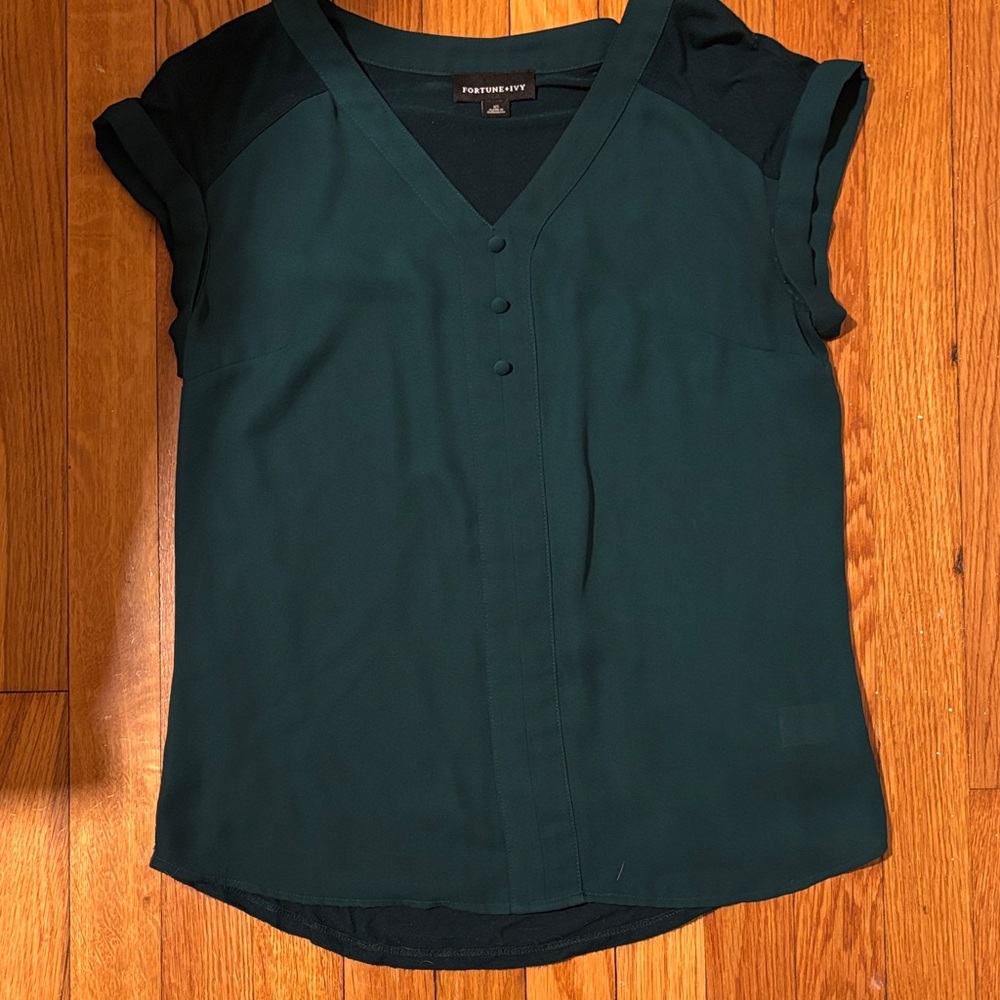 Elegant Dark Green V-Neck Blouse